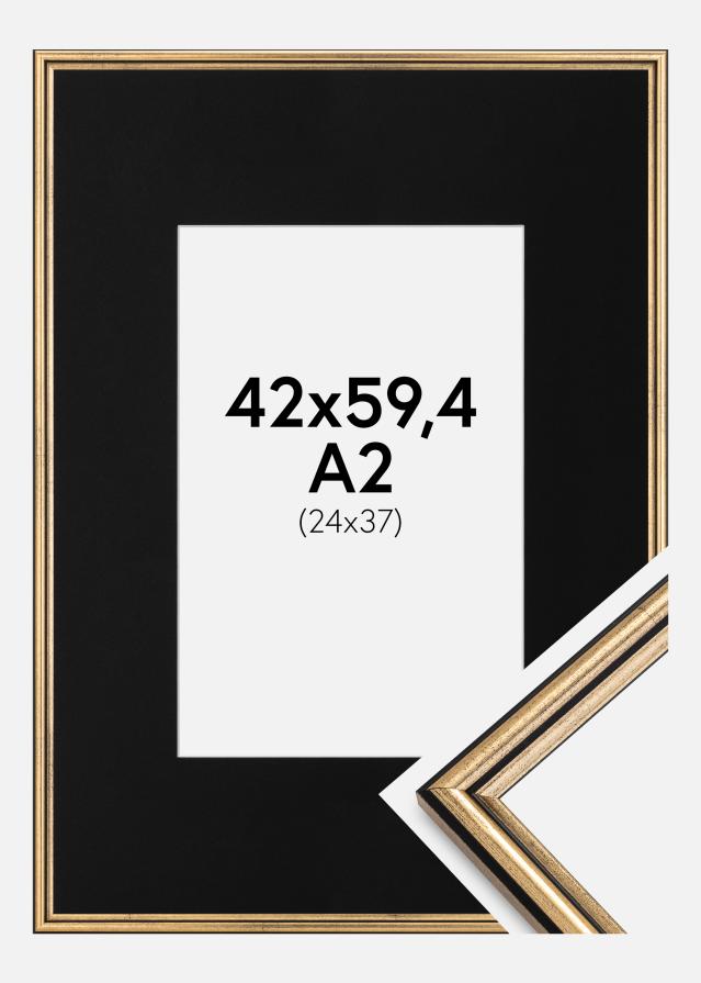 Ramme Horndal Guld 42x59,4 cm (A2) - Passepartout Sort 25x38 cm