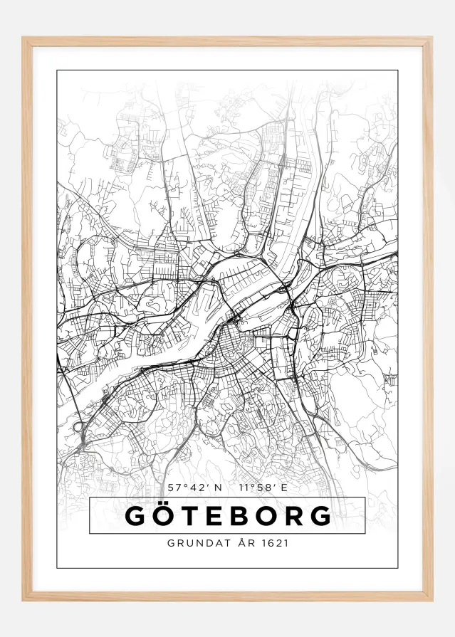 Kort - Göteborg - Hvid Plakat