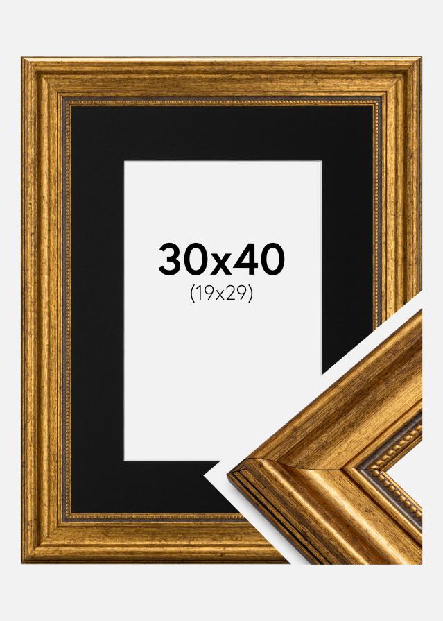 Ramme Rokoko Guld 30x40 cm - Passepartout Sort 20x30 cm
