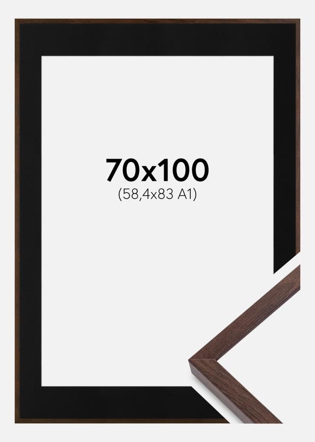 Ramme E-Line Valnød 70x100 cm - Passepartout Sort 59,4x84 cm (A1)