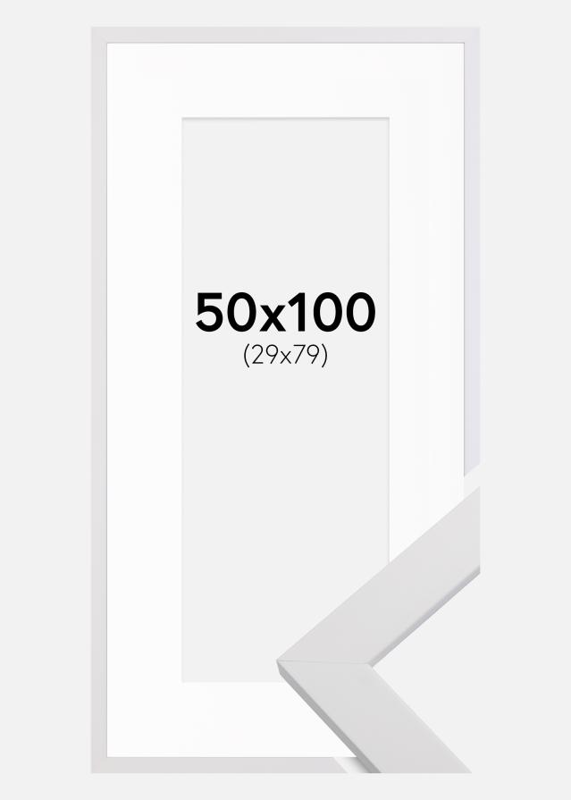 Ramme White Wood 50x100 cm - Passepartout Hvid 30x80 cm