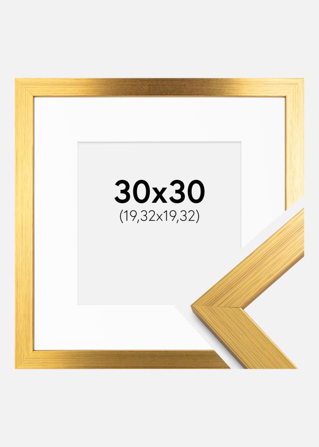 Ramme Gold Wood 30x30 cm - Passepartout Hvid 8x8 inches