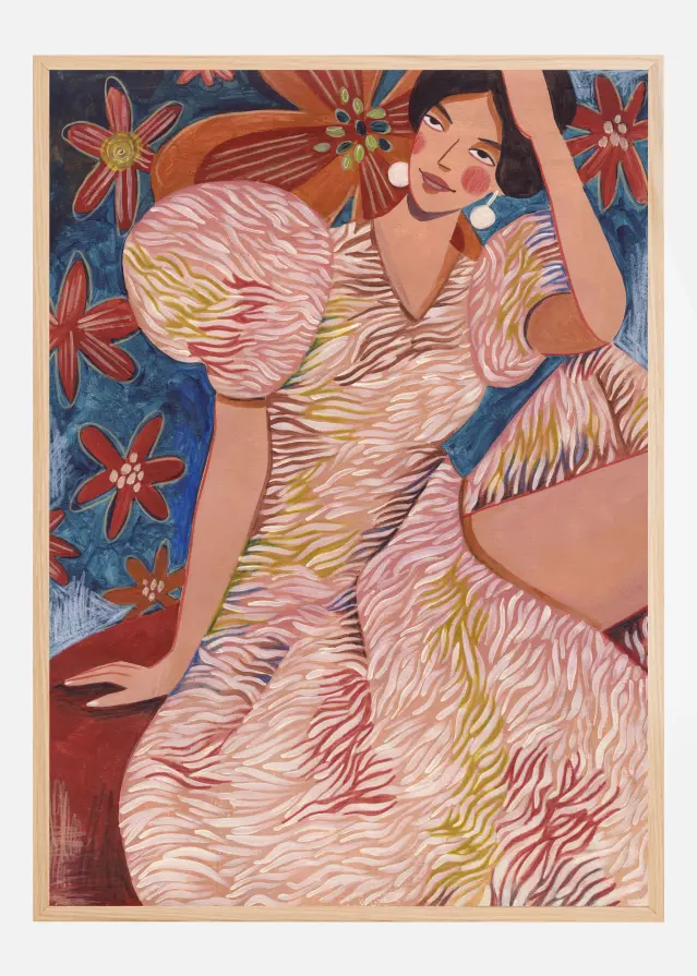 Woman striped dress Plakat