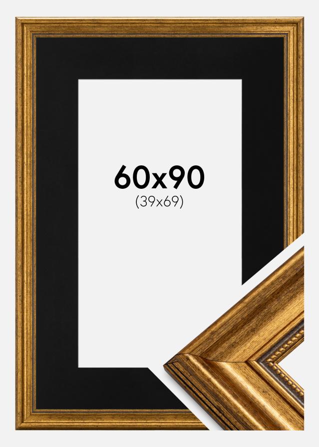 Ramme Rokoko Guld 60x90 cm - Passepartout Sort 40x70 cm