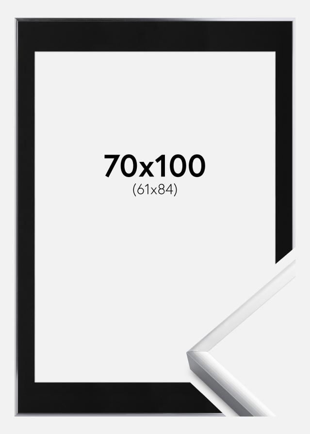 Ramme Poster Frame Aluminum Sølv 70x100 cm - Passepartout Sort 62x85 cm