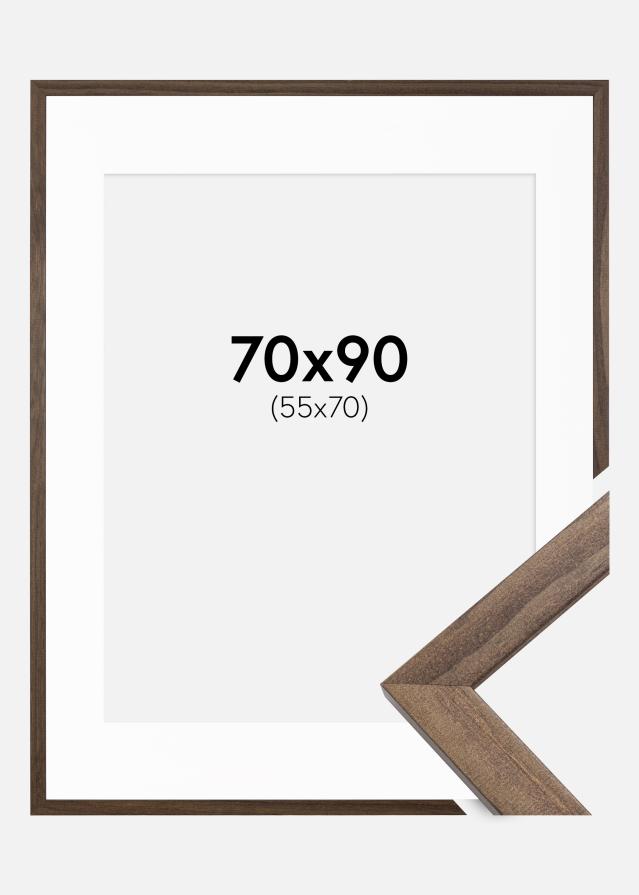 Ramme Stilren Valnød 70x90 cm - Passepartout Hvid 56x71 cm