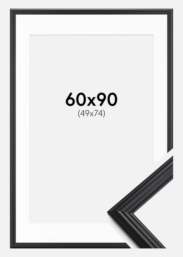 Ramme Siljan Sort 60x90 cm - Passepartout Hvid 50x75 cm
