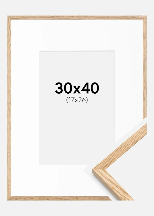 Ramme Tynd Eg 30x40 cm - Passepartout Hvid 18x27 cm