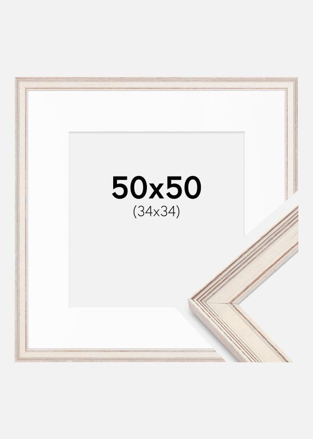 Ramme Shabby Chic Hvid 50x50 cm - Passepartout Hvid 35x35 cm