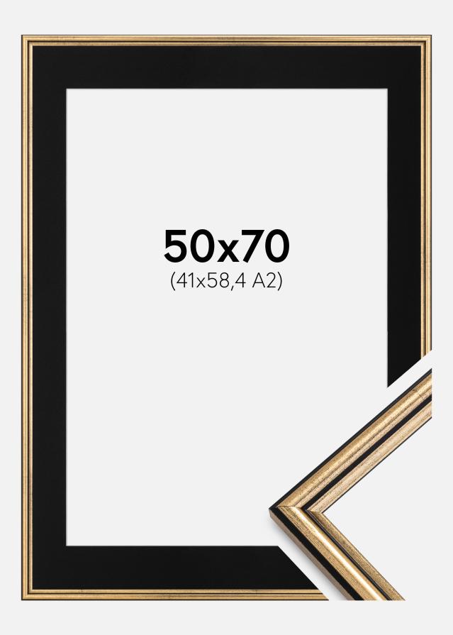 Ramme Horndal Guld 50x70 cm - Passepartout Sort 42x59,4 cm (A2)