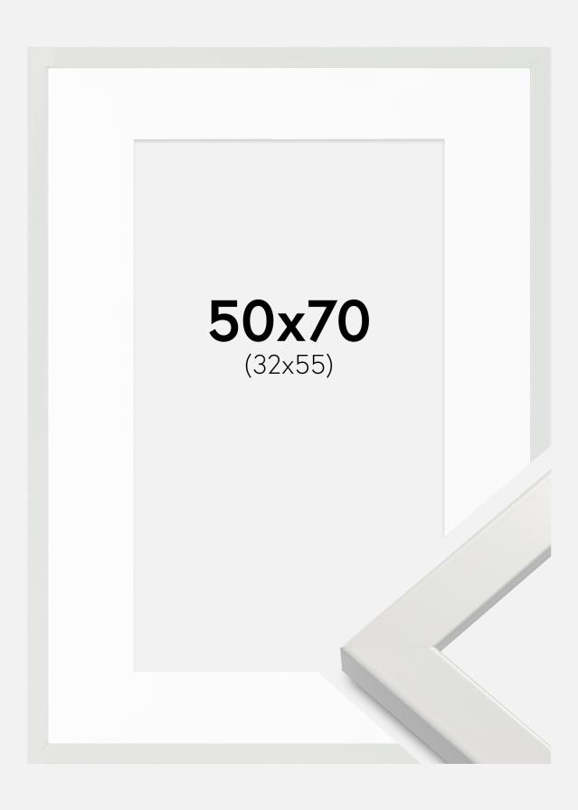 Ramme White Wood Glossy 50x70 cm - Passepartout Hvid 33x56 cm