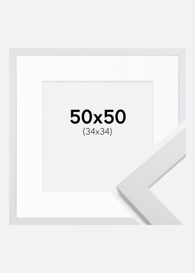 Ramme White Wood 50x50 cm - Passepartout Hvid 35x35 cm
