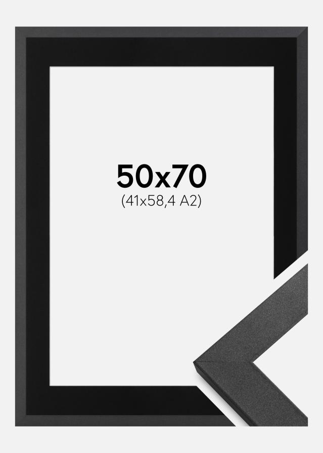Ramme Graphite Wood 50x70 cm - Passepartout Sort 42x59,4 cm (A2)