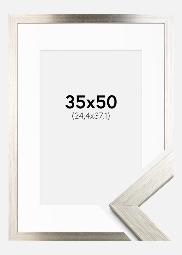Ramme Silver Wood 35x50 cm - Passepartout Hvid 10x15 inches
