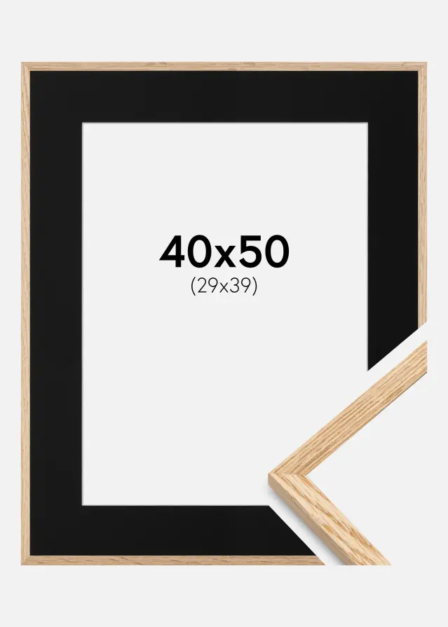 Ramme Tynd Eg 40x50 cm - Passepartout Sort 30x40 cm