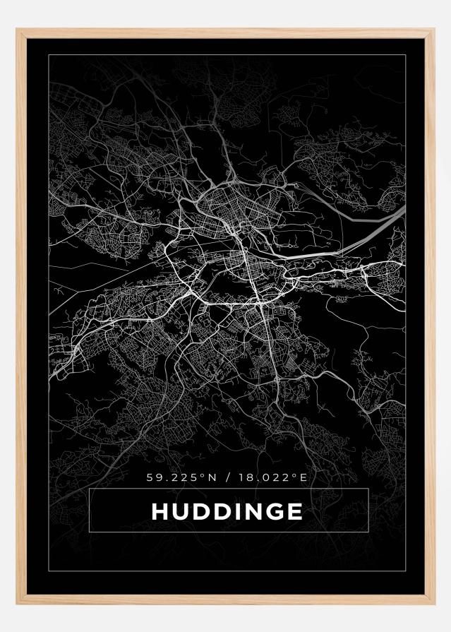 Kort - Huddinge - Sort Plakat