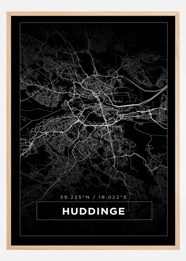 Kort - Huddinge - Sort Plakat