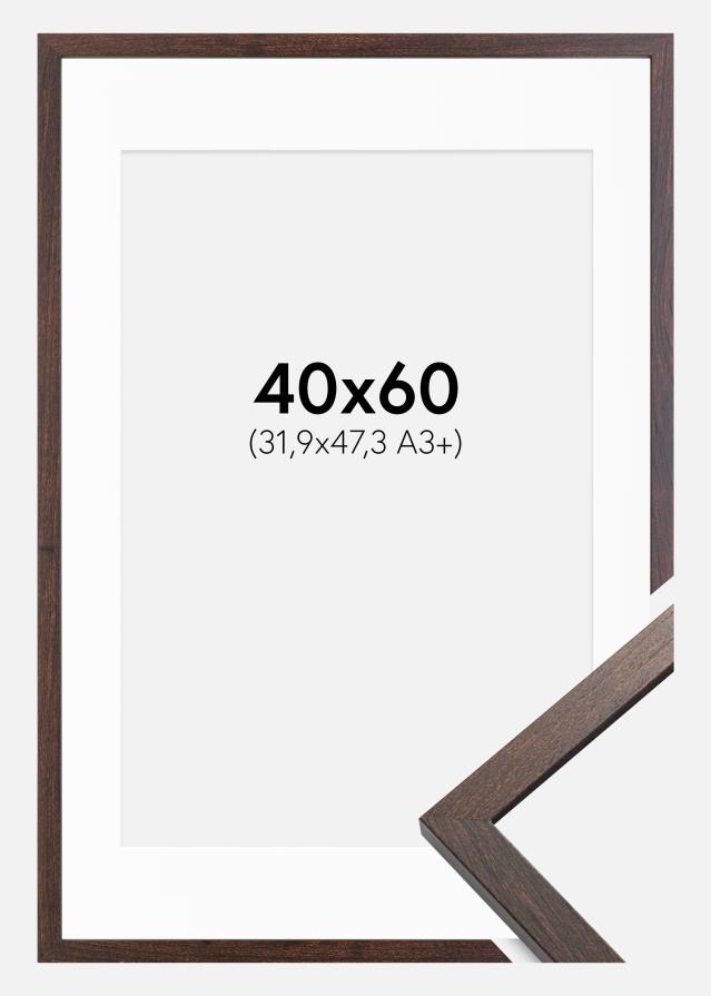 Ramme Trendy Valnød 40x60 cm - Passepartout Hvid 32,9x48,3 cm (A3+)