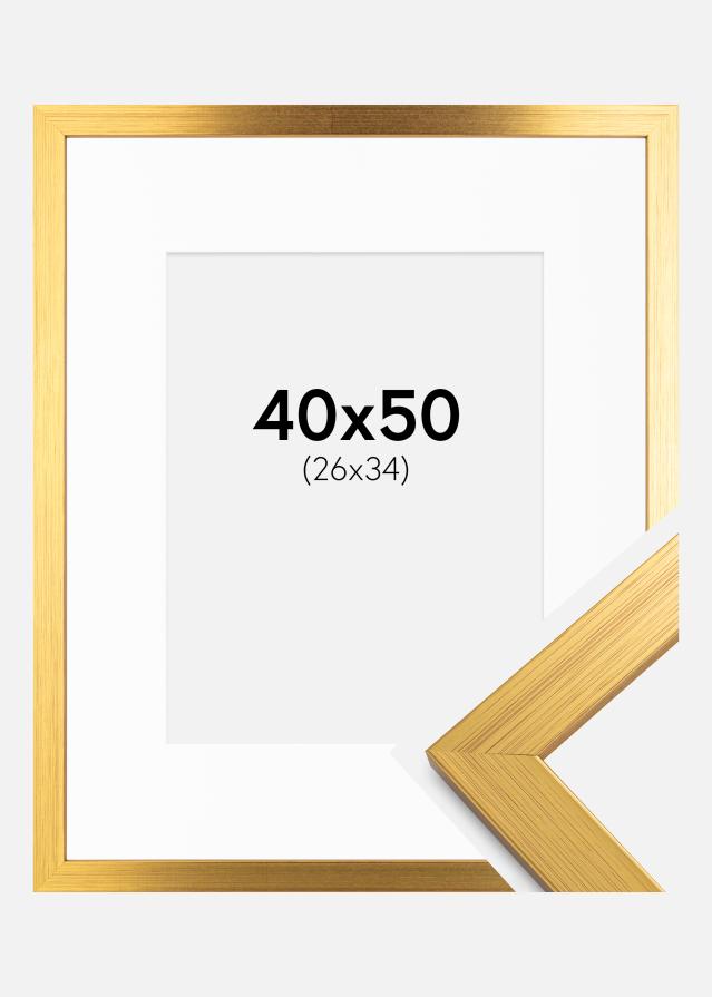 Ramme Gold Wood 40x50 cm - Passepartout Hvid 27x35 cm