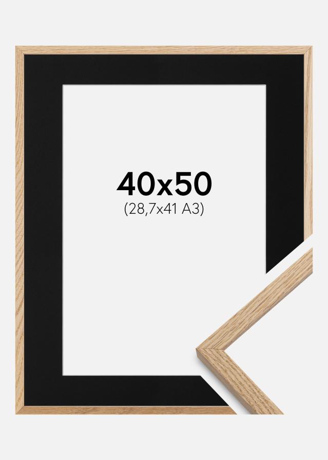 Ramme Oslo Eg 40x50 cm - Passepartout Sort 29,7x42 cm (A3)
