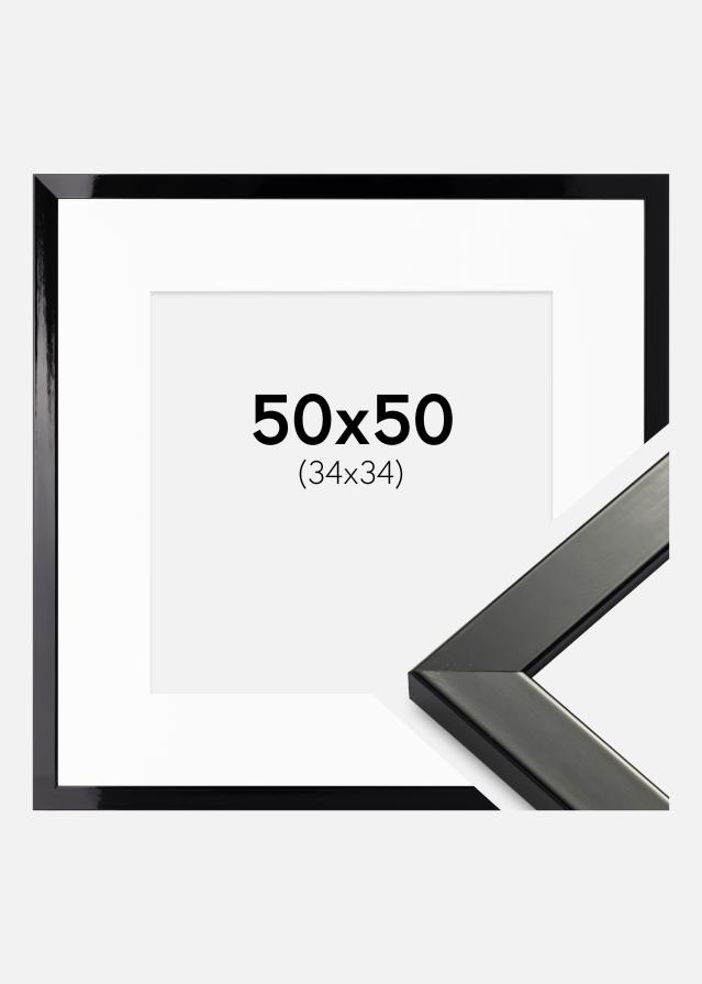 Ramme Uppsala Sort Højblank 50x50 cm - Passepartout Hvid 35x35 cm