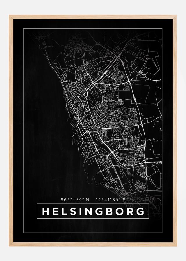 Kort - Helsingborg - Sort Plakat
