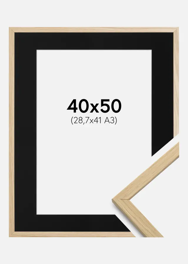 Ramme Edsbyn Eg 40x50 cm - Passepartout Sort 29,7x42 cm (A3)