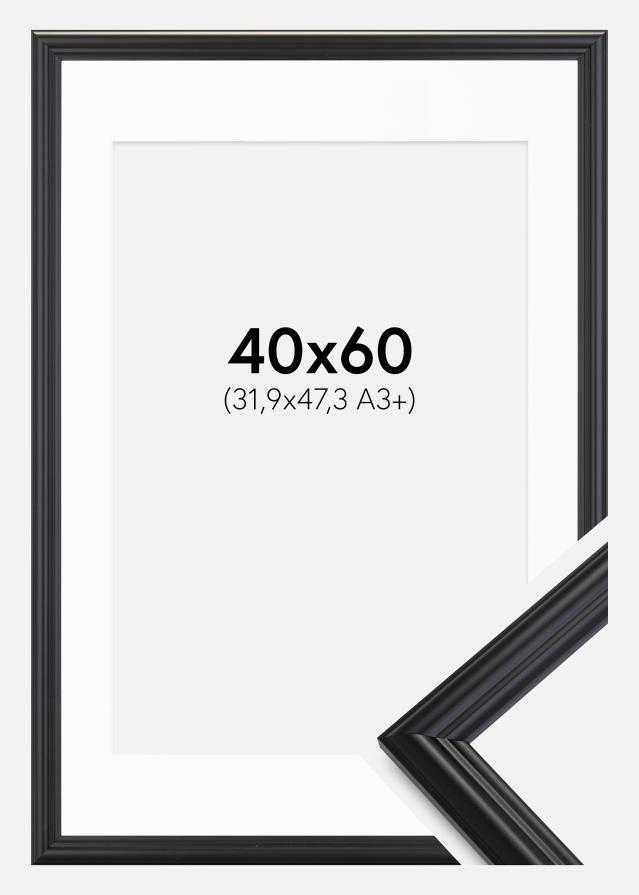 Ramme Siljan Sort 40x60 cm - Passepartout Hvid 32,9x48,3 cm (A3+)