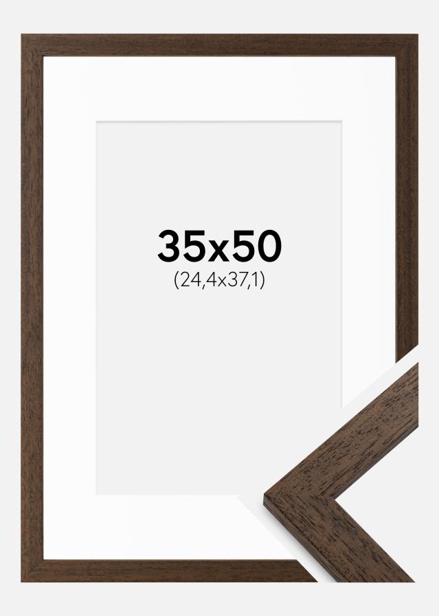 Ramme Brown Wood 35x50 cm - Passepartout Hvid 10x15 inches