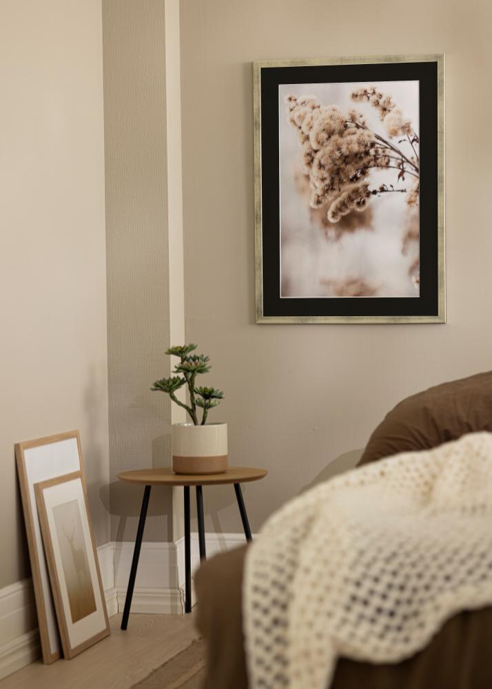 Ramme Stilren Sølv 70x100 cm - Passepartout Sort 59,4x84 cm (A1)