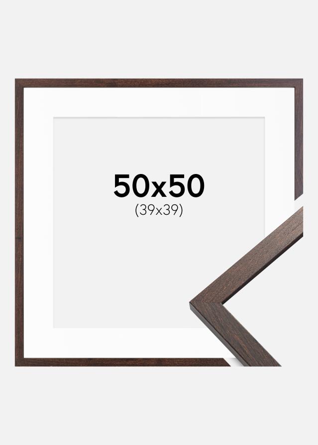 Ramme Trendy Valnød 50x50 cm - Passepartout Hvid 40x40 cm