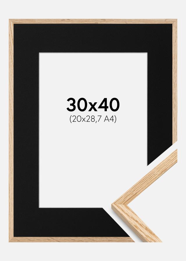 Ramme Tynd Eg 30x40 cm - Passepartout Sort 21x29,7 cm (A4)