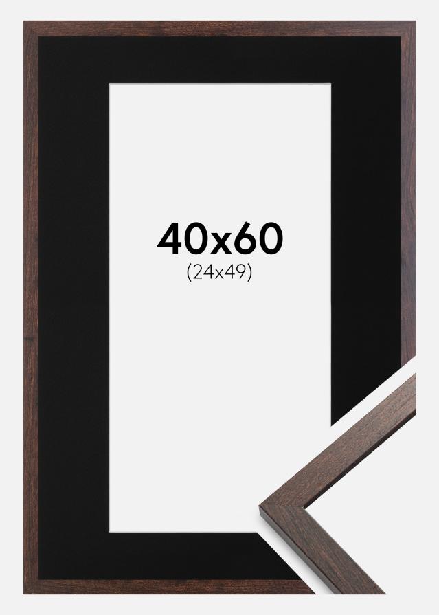 Ramme Trendy Valnød 40x60 cm - Passepartout Sort 25x50 cm