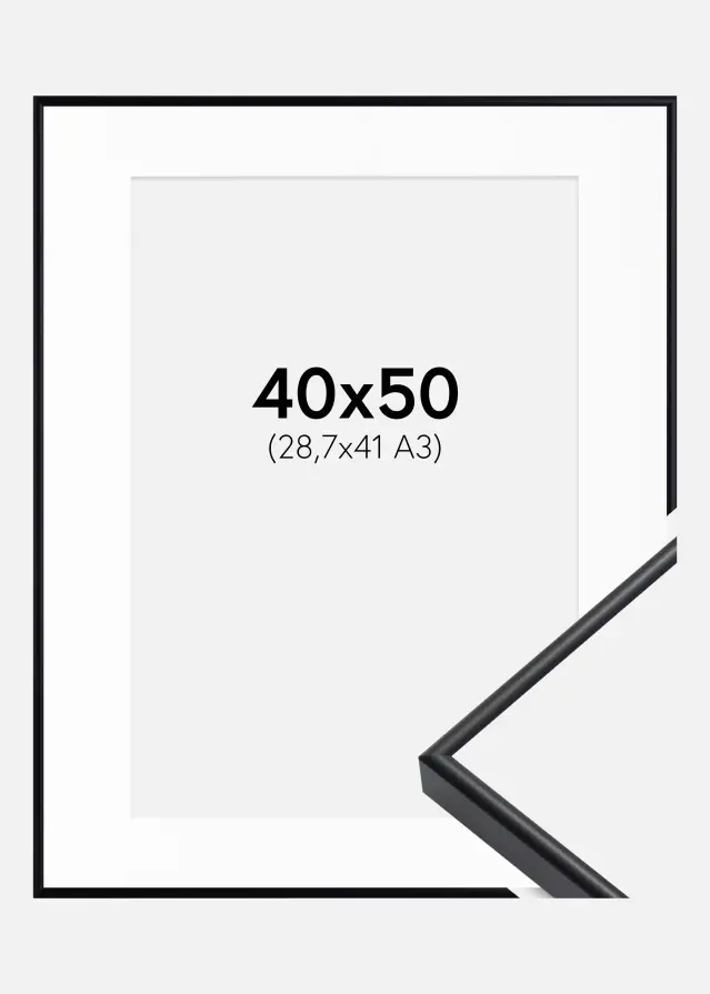 Ramme Visby Sort 40x50 cm - Passepartout Hvid 29,7x42 cm (A3)