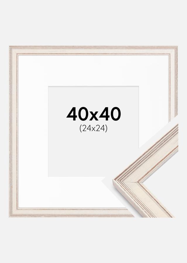 Ramme Shabby Chic Hvid 40x40 cm - Passepartout Hvid 25x25 cm