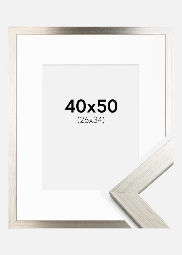 Ramme Silver Wood 40x50 cm - Passepartout Hvid 27x35 cm