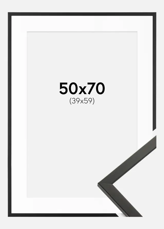 Ramme Galant Sort 50x70 cm - Passepartout Hvid 40x60 cm