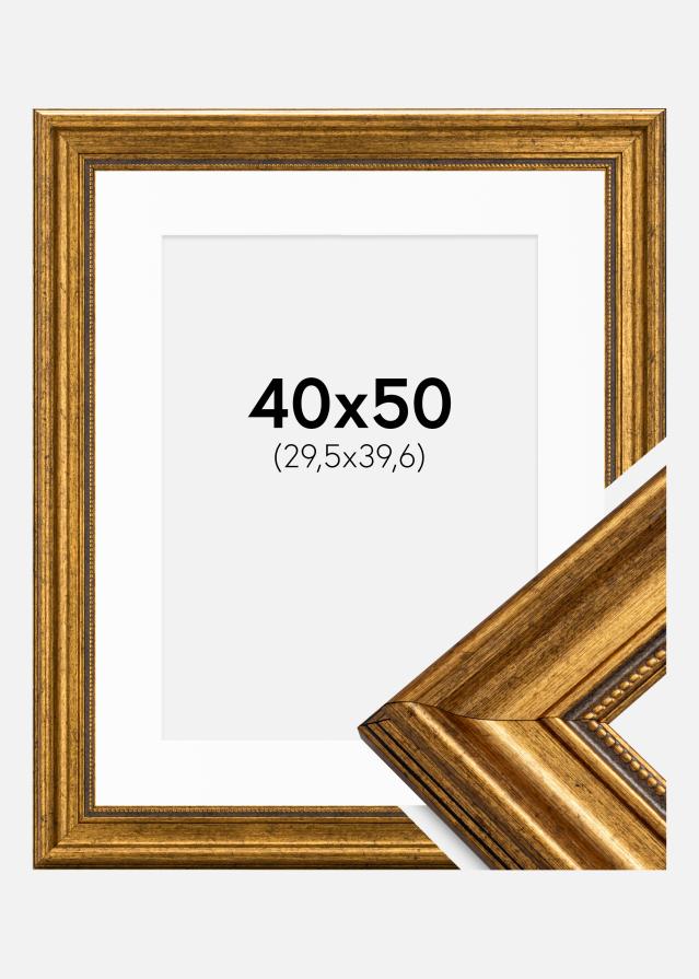 Ramme Rokoko Guld 40x50 cm - Passepartout Hvid 12x16 inches
