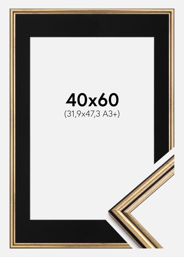 Ramme Horndal Guld 40x60 cm - Passepartout Sort 32,9x48,3 cm (A3+)