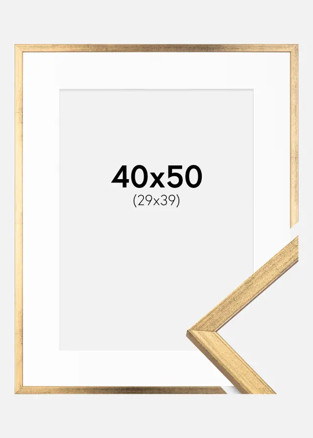 Ramme Galant Guld 40x50 cm - Passepartout Hvid 30x40 cm