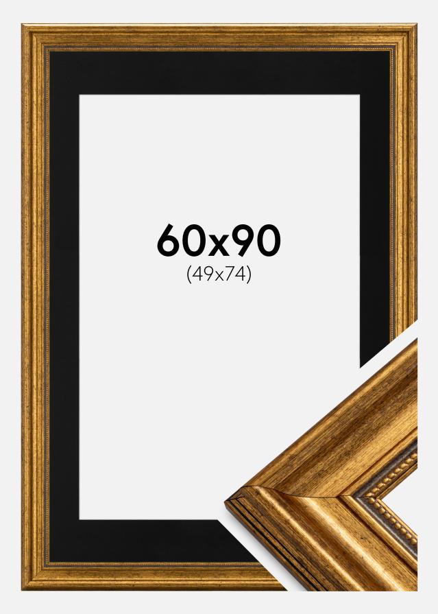 Ramme Rokoko Guld 60x90 cm - Passepartout Sort 50x75 cm