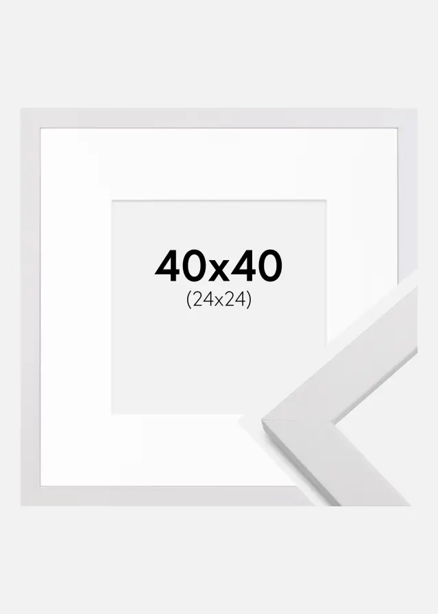 Ramme White Wood 40x40 cm - Passepartout Hvid 25x25 cm