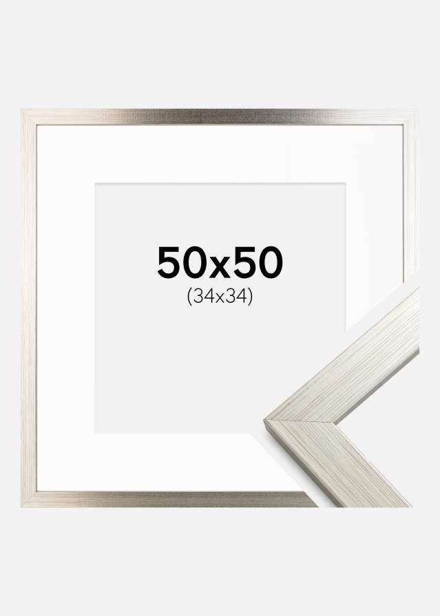 Ramme Silver Wood 50x50 cm - Passepartout Hvid 35x35 cm