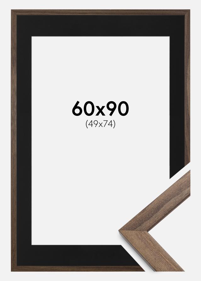 Ramme Stilren Valnød 60x90 cm - Passepartout Sort 50x75 cm