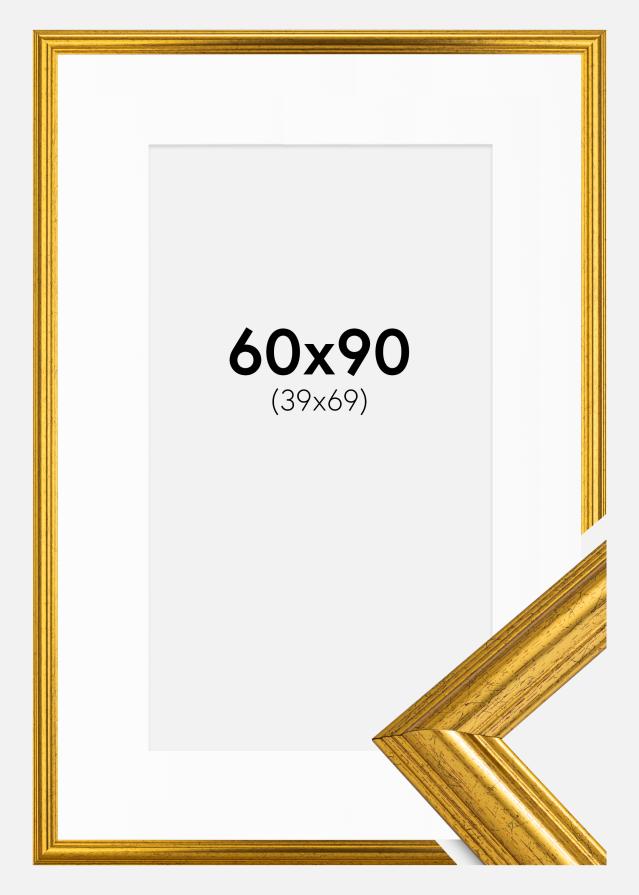 Ramme Västkusten Guld 60x90 cm - Passepartout Hvid 40x70 cm