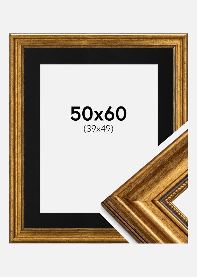 Ramme Rokoko Guld 50x60 cm - Passepartout Sort 40x50 cm