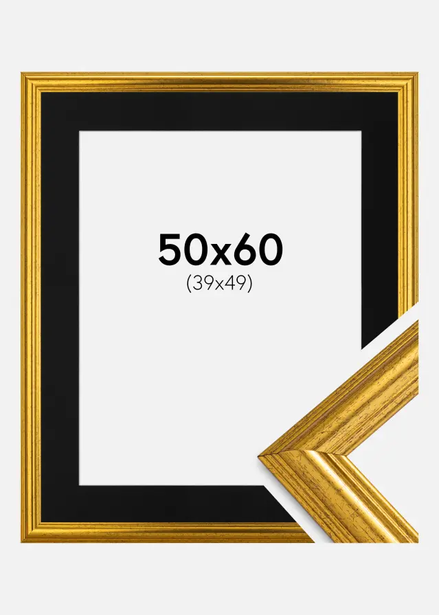 Ramme Västkusten Guld 50x60 cm - Passepartout Sort 40x50 cm