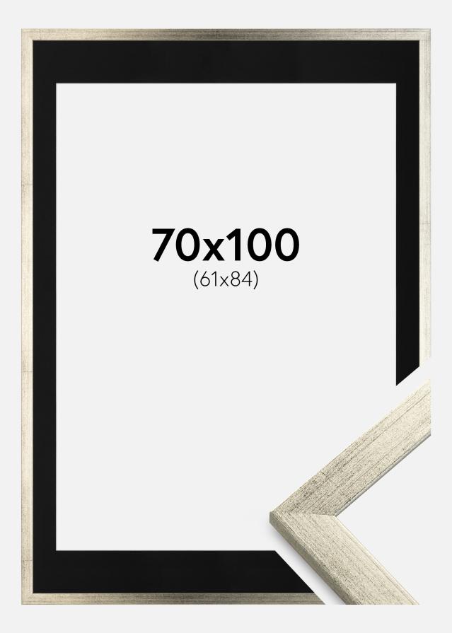 Ramme Stilren Sølv 70x100 cm - Passepartout Sort 62x85 cm