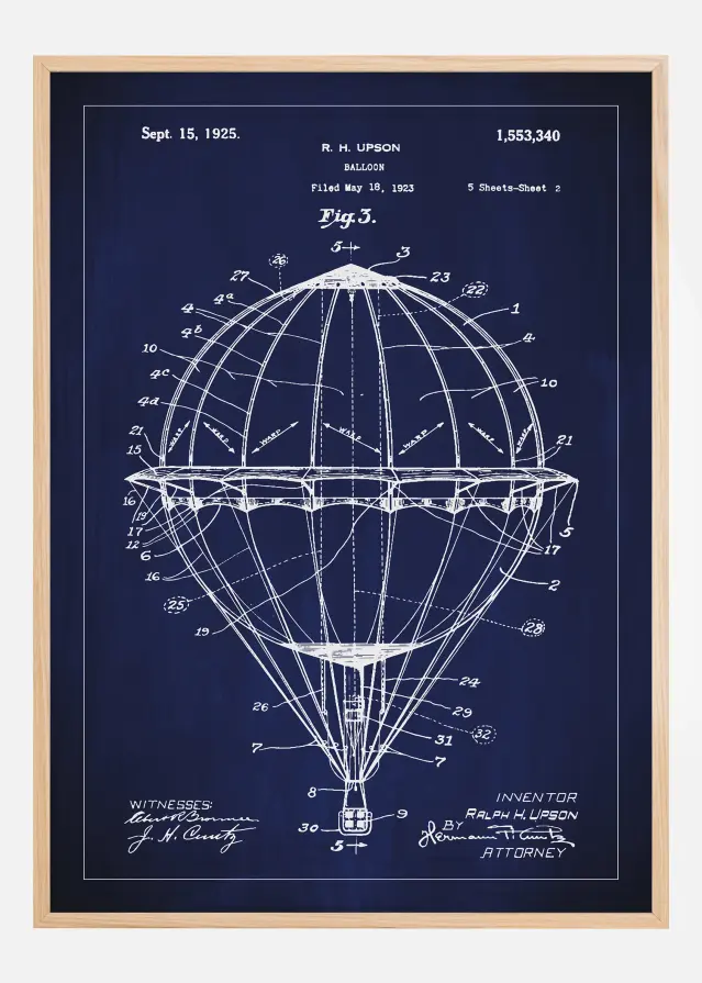 Patenttegning - Luftballon - Blå Plakat