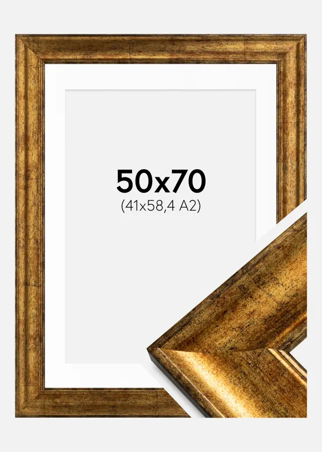 Ramme Saltsjöbaden Guld 50x70 cm - Passepartout Hvid 42x59,4 cm (A2)